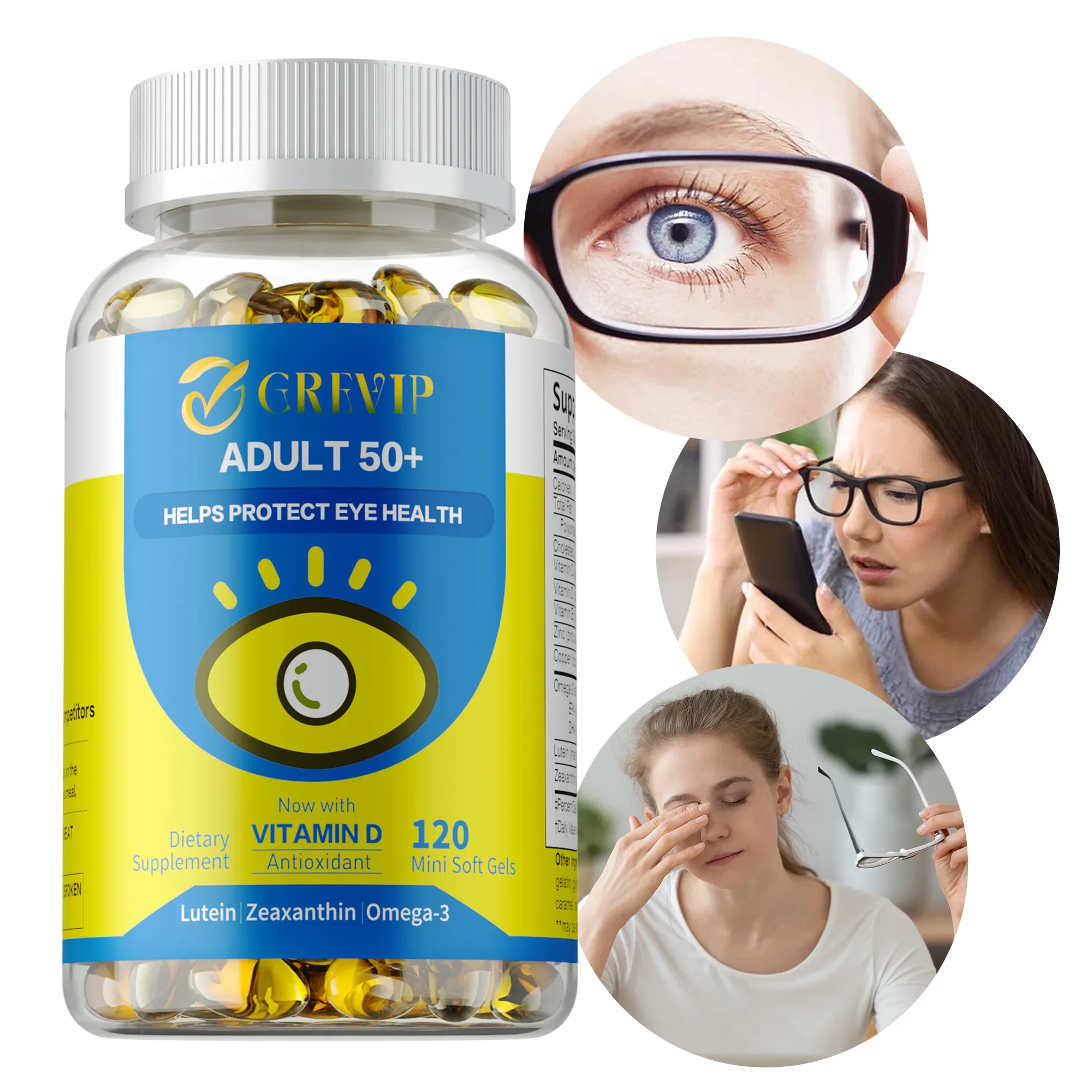 

ADULT 50 + Health Eye Health — уменьшает размытие зрения и сухость глаз, уменьшает усталость глаз и улучшает визуальную функцию для здоровых глаз