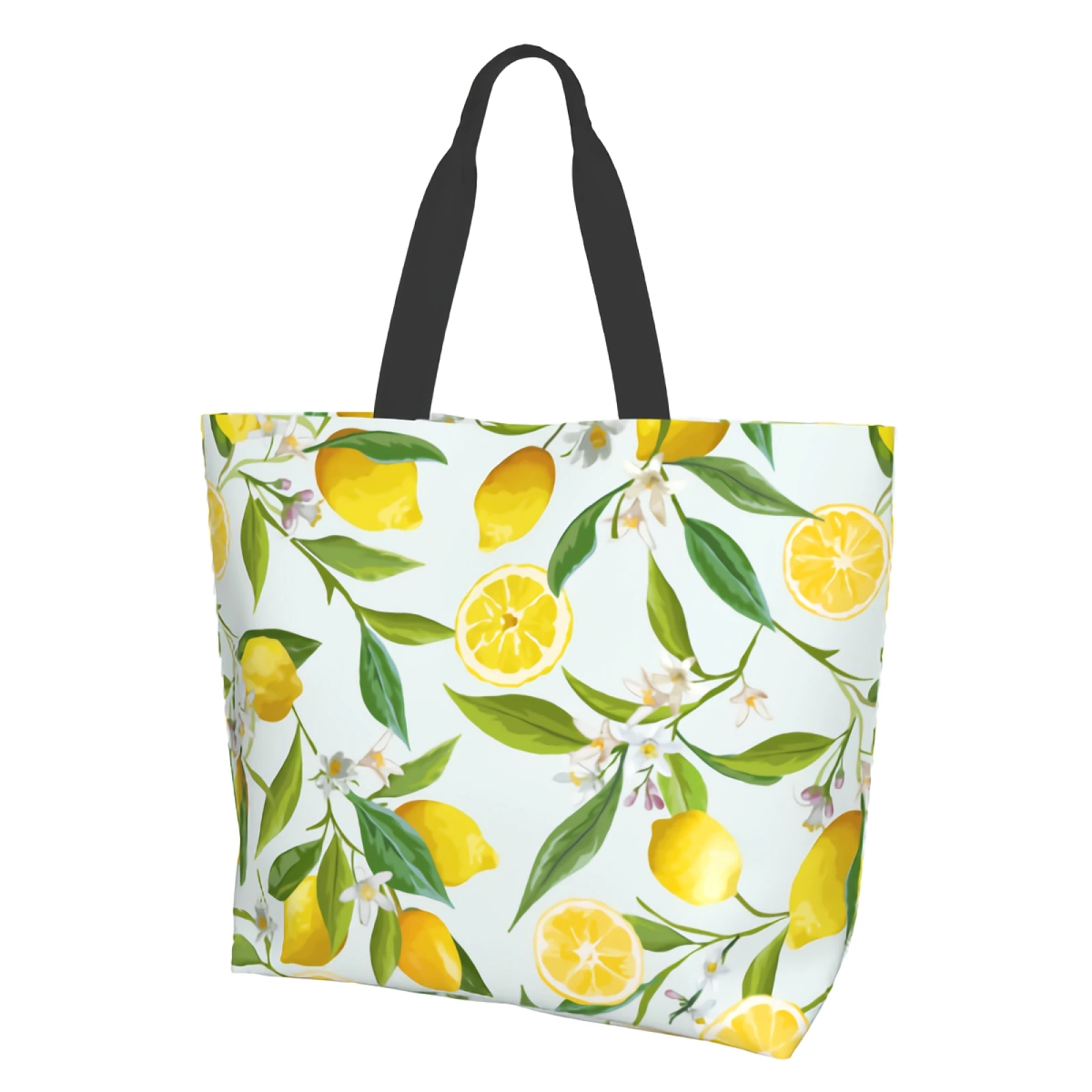 Acquerello limoni Shopping Bag riutilizzabile foglie floreali Tote Bag borsa a tracolla frutta tropicale Casual leggero grande capacità