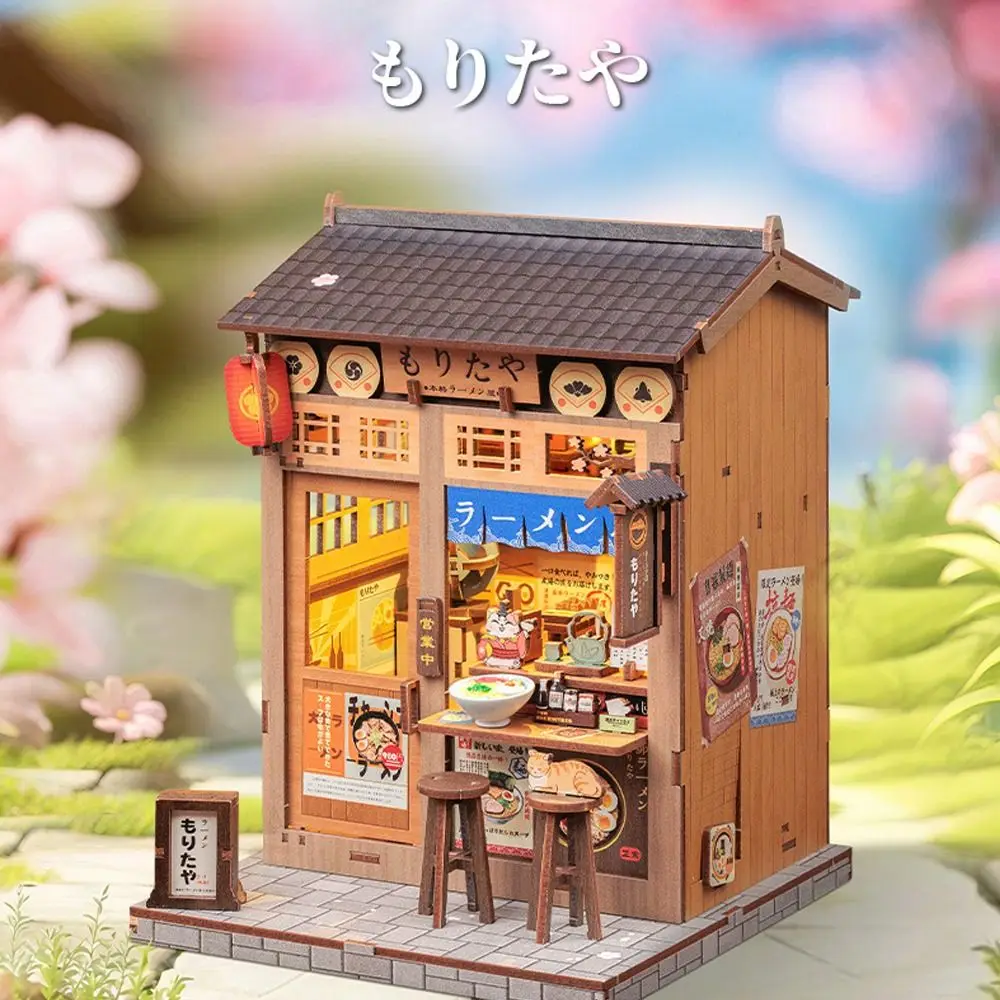 Nieuwe puzzel cadeau houten doe-het-zelf poppenhuis speelgoed decoratie stad wandelen serie huis model speelgoed 3D Ramen restaurant kit verjaardagscadeaus