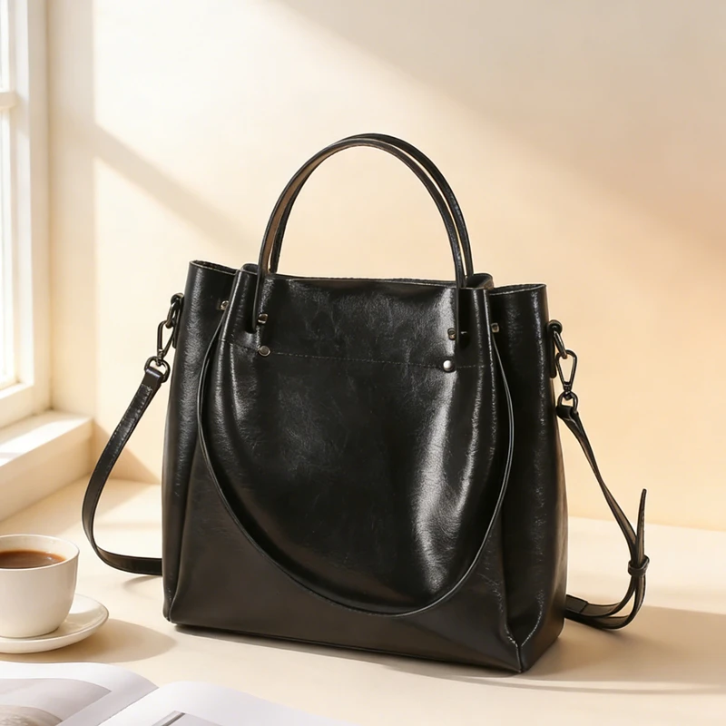 

HIFASHION Сумки-ведра из вощеной коровьей кожи для женщин, новинка 2026 года, большие повседневные сумки-тоуты для покупок, школы, путешествий, на плечо и через плечо