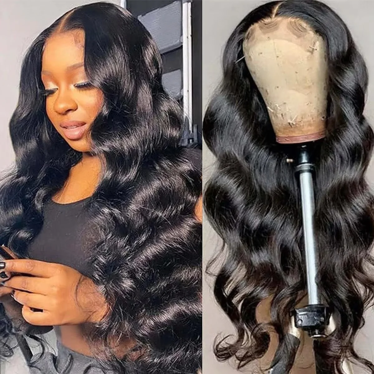 Black Wig Long Body Wave Lace Front Wig 13x4 HD Synthetic Pre Plucked Free Part Hairline Heat Resistant Glueless peruca Cosplay