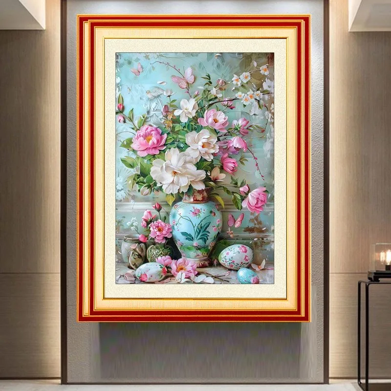 

Cross Stitch Porcelain Vase Kit - Full Embroidery Rose Peony Pattern Handwork Needlework Wall Painting Decor Wedding Gift