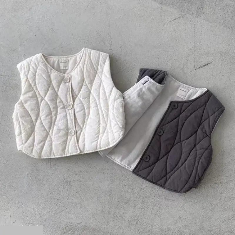 

Повседневное пальто для маленьких мальчиков, зимний теплый кардиган для девочек, хлопковый жилет для малышей, куртка, осень 2022, новый детский жилет без рукавов, однотонный