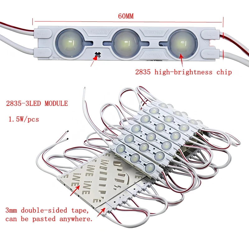 100PCS SMD 2835 3-LED DC12V High Power LED Module, Waterproof LED Strip Light for Signage, Light Box, Storefront Decoration