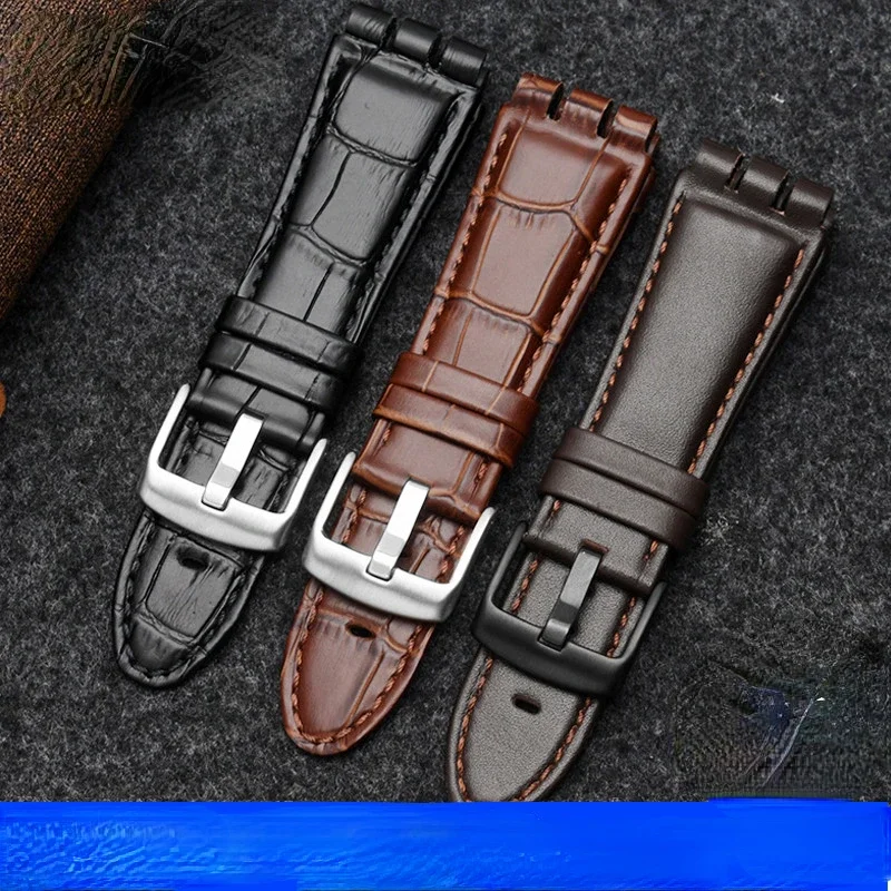 

Genuine Leather Watch Strap for Swatch Waterproof Sweat-Proof Silicone Men Watch Band Accessories Concave-Convex Interface 23mm