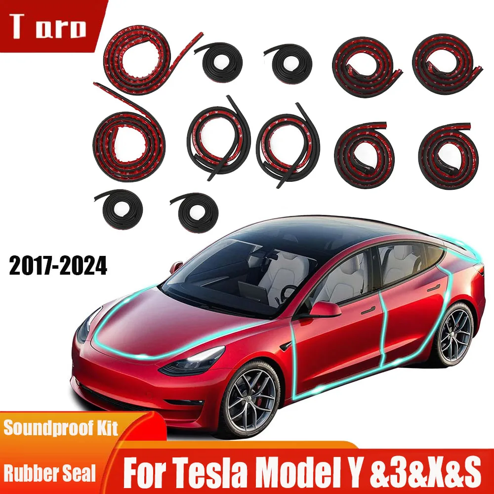 Zestaw uszczelek drzwiowych, dźwiękoszczelny, do Tesla Model 3 Y S X 2025, gumowa uszczelka przeciwdeszczowa, listwa uszczelniająca przed wiatrem, zestaw redukujący hałas, listwa uszczelniająca przedni bagażnik.