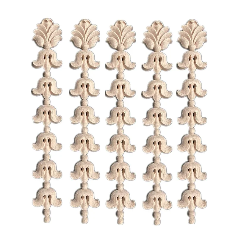 5PCS 28cm Modern Carved Floral Wooden Furniture Decoration Accessories Cabinet Corner Doors Wood Figurines Onlay Wood Applique