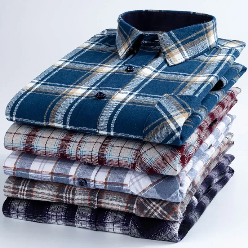 plus size 6xl hight qulity 100%cotton brushed long-sleeve shirts for men slim fit Casual plaid shirt elegant designer clothes