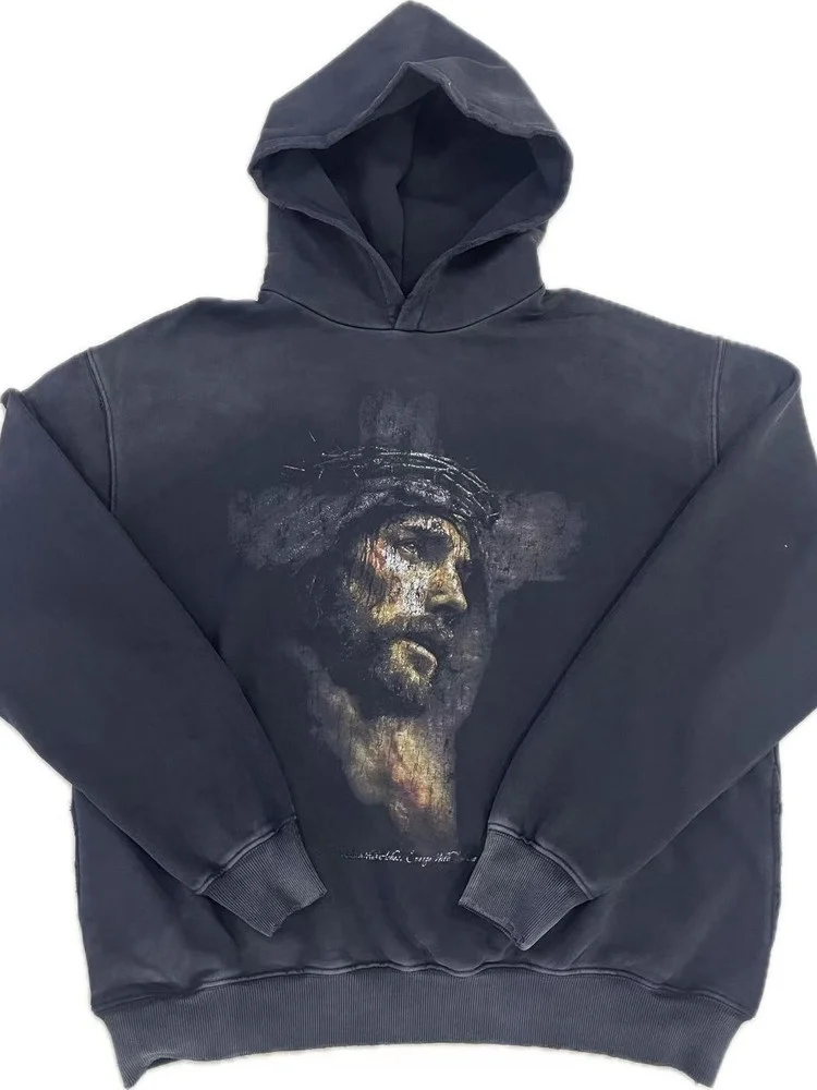 

FAece DoeItohoAn Destroy RenalsnCe Толстовка из чистого хлопка с ретро-принтом и портретной головой, повседневная повседневная одежда