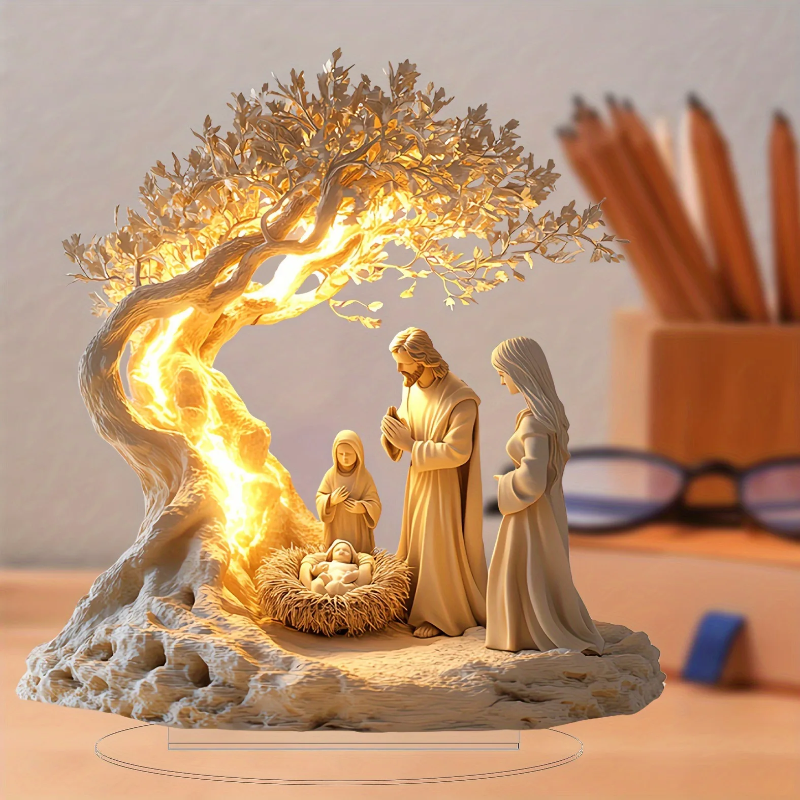 Y Acrylic Jesus/Tree of Life Wall Art - Spiritual Desktop Decor for Nursery/Wedding Blessings, 2D Laser-Cut Christian Ornament