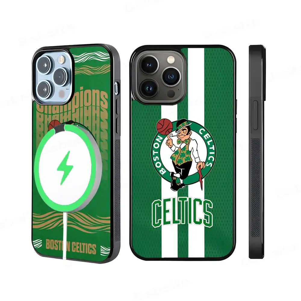Funda Magnética para Teléfono con Logotipo de los Celtics de Boston, Compatible con Magsafe, para iPhone 17, 16 Pro Max, 15 Plus, 14, 13, 12, 11