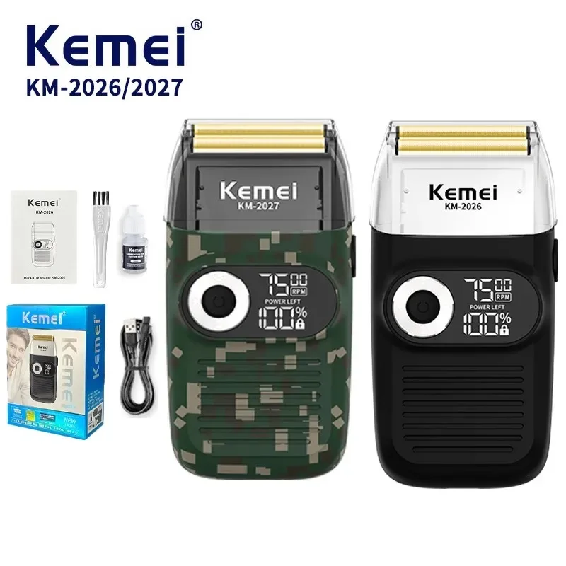 Kemei 2026 2027 Barber Electric Reciprocating Razors Rechargeable Bald Head Foil Shaver Cordless Beard Trimmer Shaving Machine