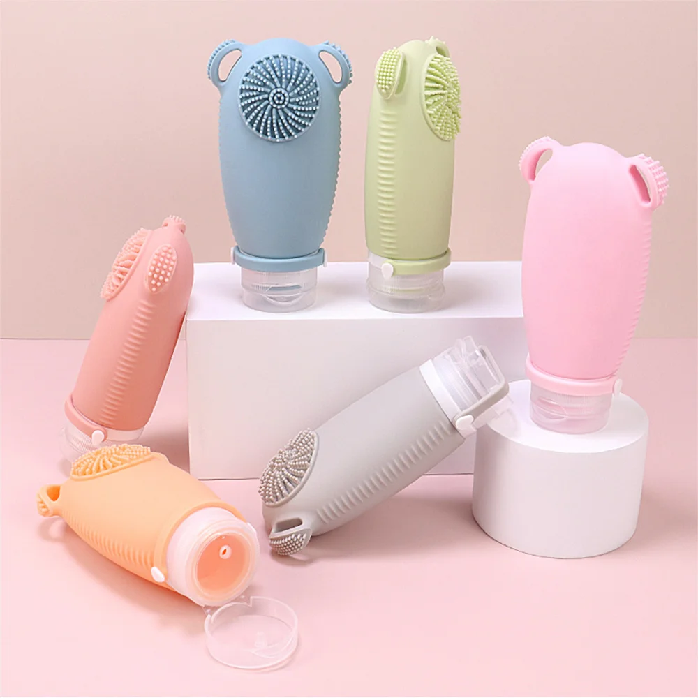 5 PcsShampoo Hand Sanitizer Squeezable Silicone Tube Bottle with Flip Cap with  Portable Refillable Travel Accessories  Brush