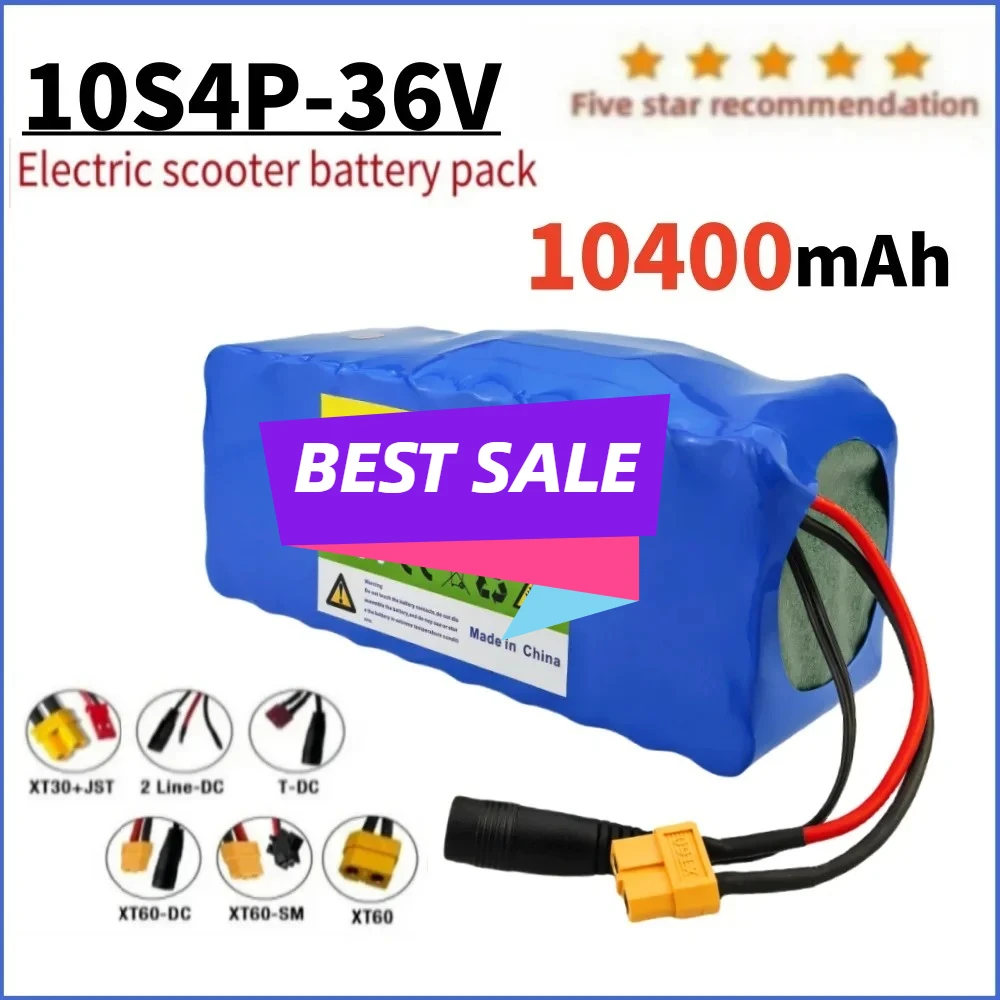 

36V battery 10.4Ah actual capacity 10S4P rechargeable battery 18650 lithium-ion battery pack 500W 1000W,42V 2A charger