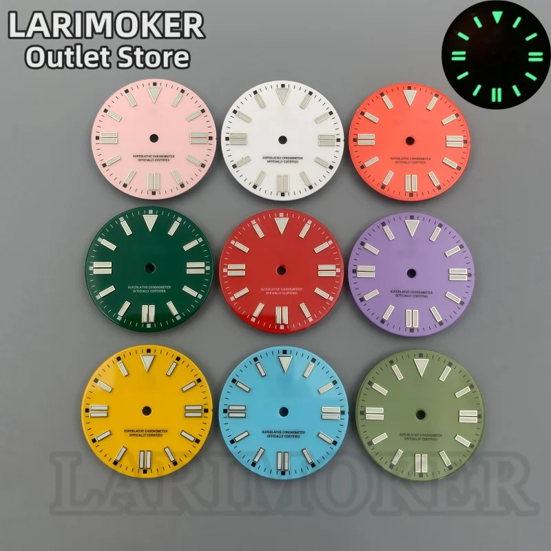 

LARIMOKER 29mm White Red Green Blue Orange Purple Yellow Sterile Dial Green Luminous Compatible with All Movements Watch Parts
