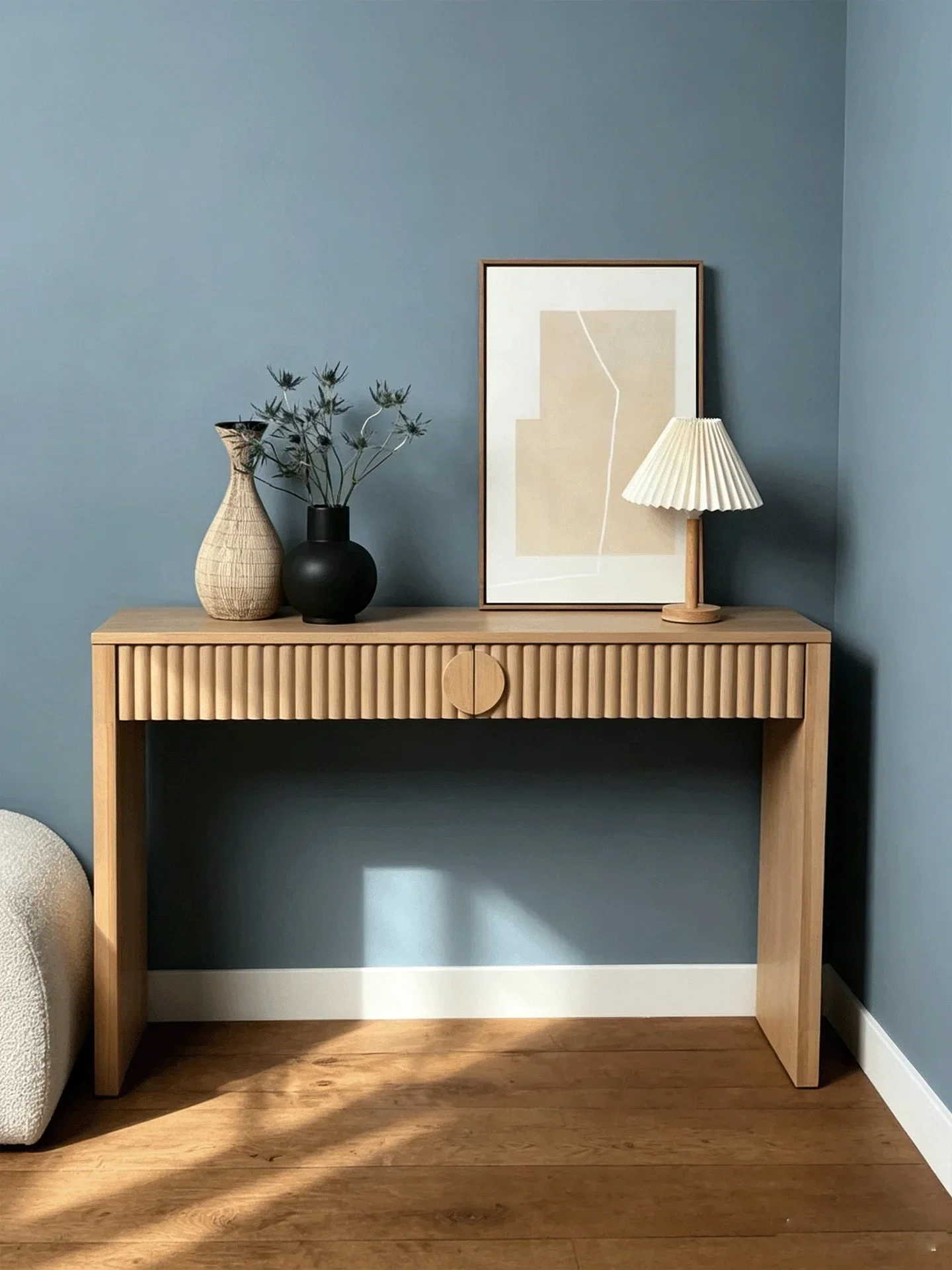 HYS natural wind solid wood porch table French retro striped strip case against the wall side cabinet side table