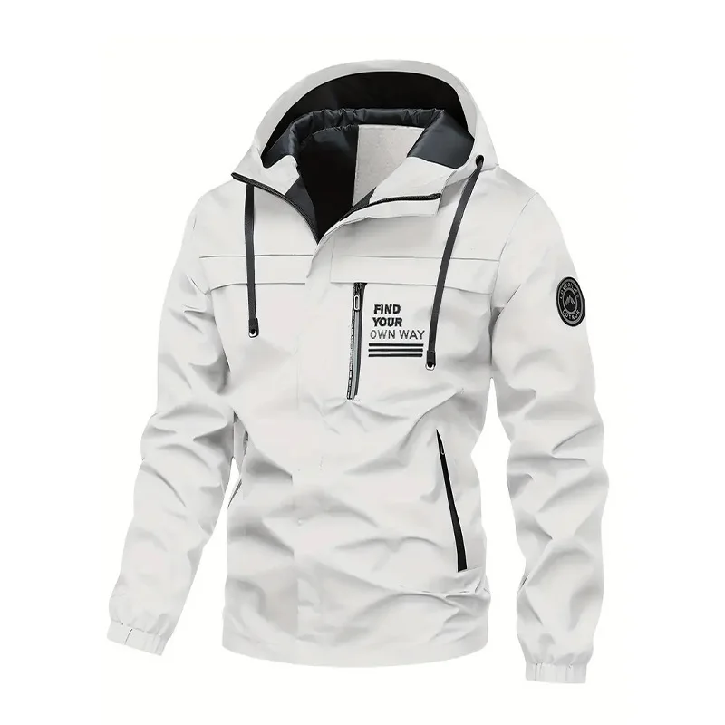 Men's Casual Hooded Jacket Trendy Outerwear Spring Autumn 2025 Waterproof Windbreaker Outdoor