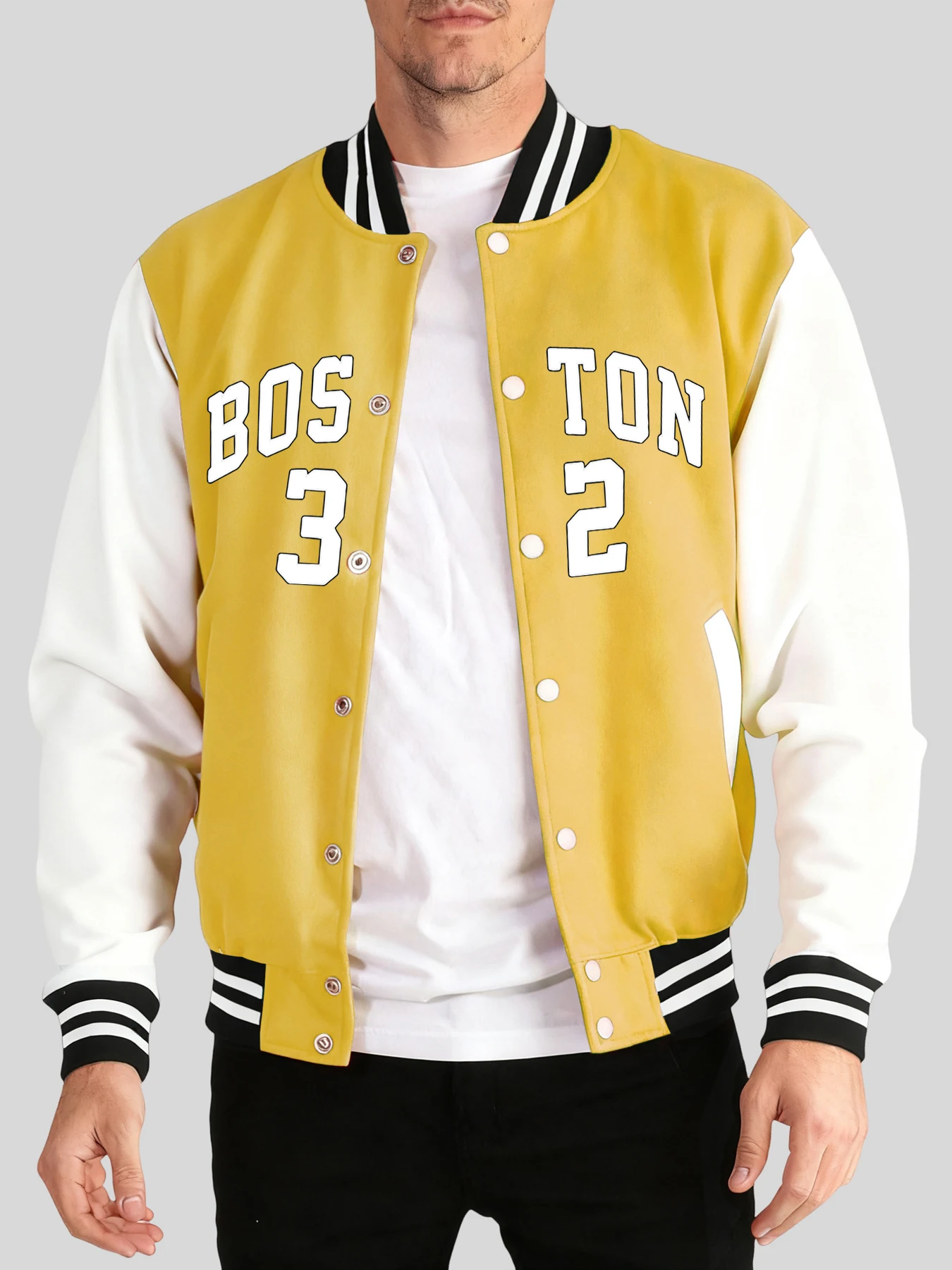 

Boston Number 32 Print Sport Casual Jackets Men'S Classic Loose Menswear Fashion Street Coat Pocket Comfy Baseball Jersey Unisex
