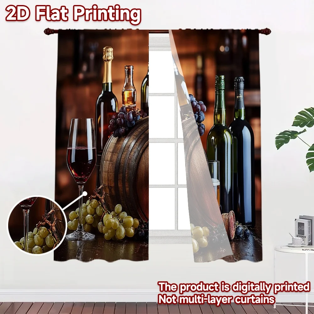 2D flat 2pcs Curtain Country Style and Beer Bottles Digitally printed polyester, colorfast Festive Holiday Perfect for Festive