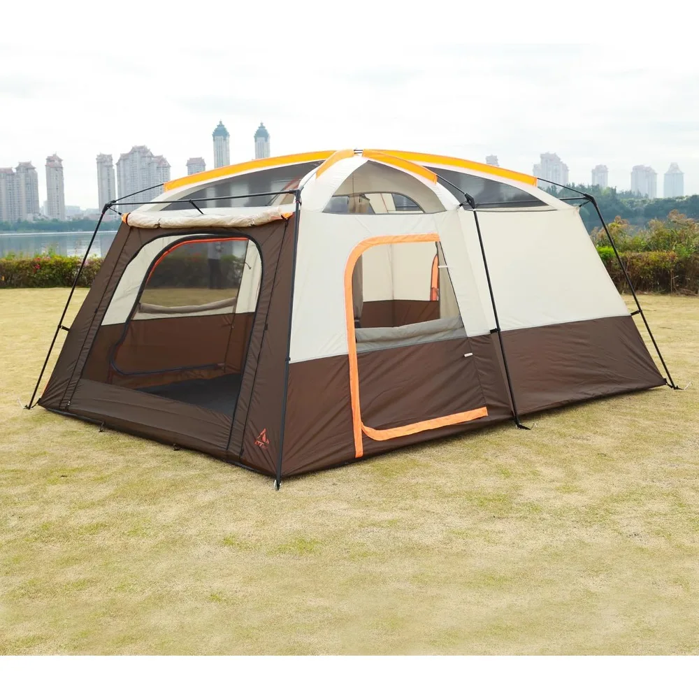 Extra Large Tent 10-12-14 Person(Style-B),Family Cabin Tents,2 Rooms,3 Doors and 3 Windows with Mesh,Straight Wall,Waterproof