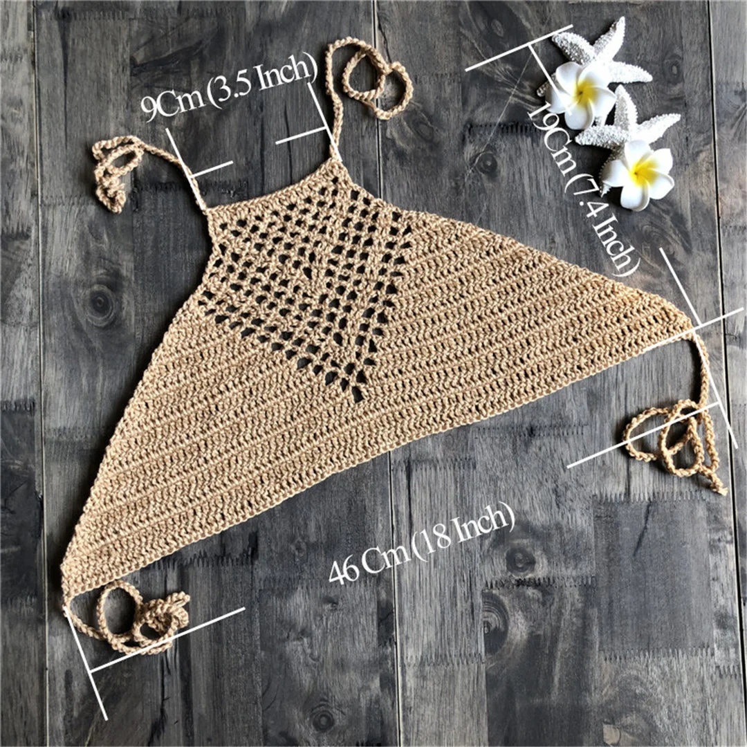 6 Farben Häkel-Strick-Bikini-Oberteil mit Neckholder, Damen-Badeanzug, Badebekleidung, Badeoberteil, Badeanzug, ausgeschnittenes Strand-Oberteil V4192 – Detail 1