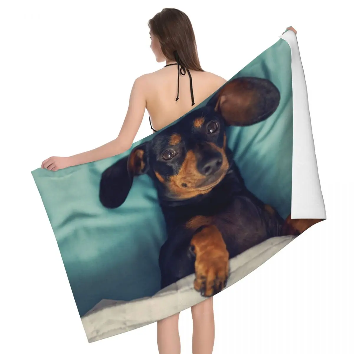 Custom Dachshund Beach Towel Badger Sausage the Wiener Dog Soft Linen Microfiber Bath Towels