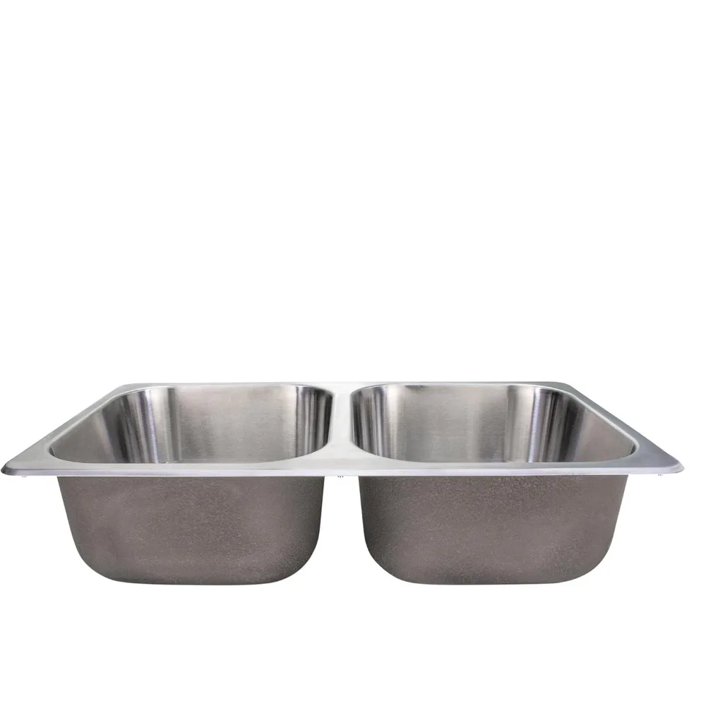 حوض مطبخ مزدوج من الفولاذ المقاوم للصدأ مع شبكات سفلية، 17 × 14 بوصة، تصميم 50/50 #6