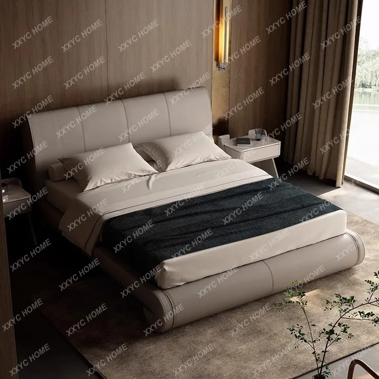 

DD Light luxury bed haute couture master bedroom luxury villa large apartment first layer cowhide wedding bed