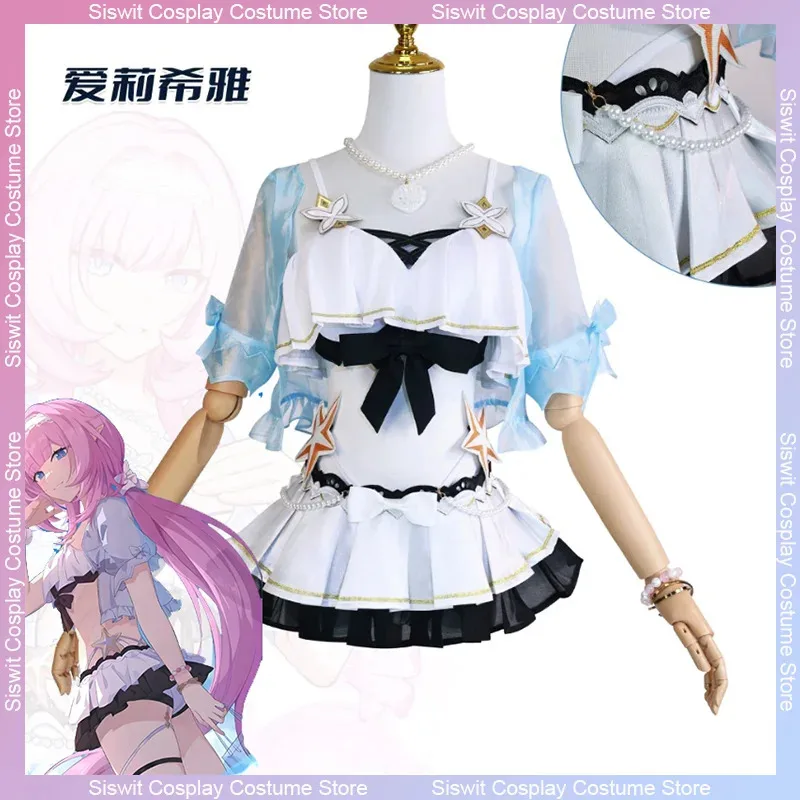 DY20Game Honkai Impact 3 Elysia Baju Renang Musim Panas Kostum Cosplay Atasan Bikini Rok Pendek Set Lengkap Unif Karnaval Pesta Seksi Cantik