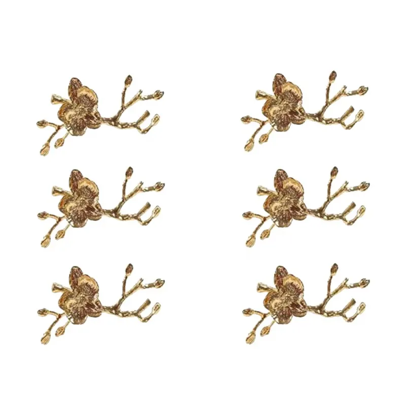 6 Pcs Gold Plum Blossom Branch Design Napkin Holder Napkin Ring Western Towel Ring Hotel Table Decoration