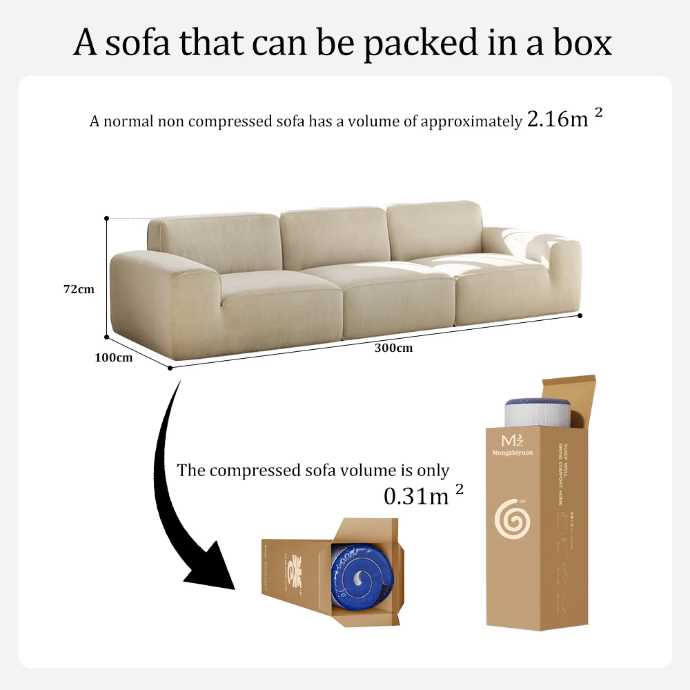 #@ Compressed Reclining Upholstered Sectional Sofa 45D High Density Memory Sponge Foam Fabric Settee Furniture Vacuum Packed Box