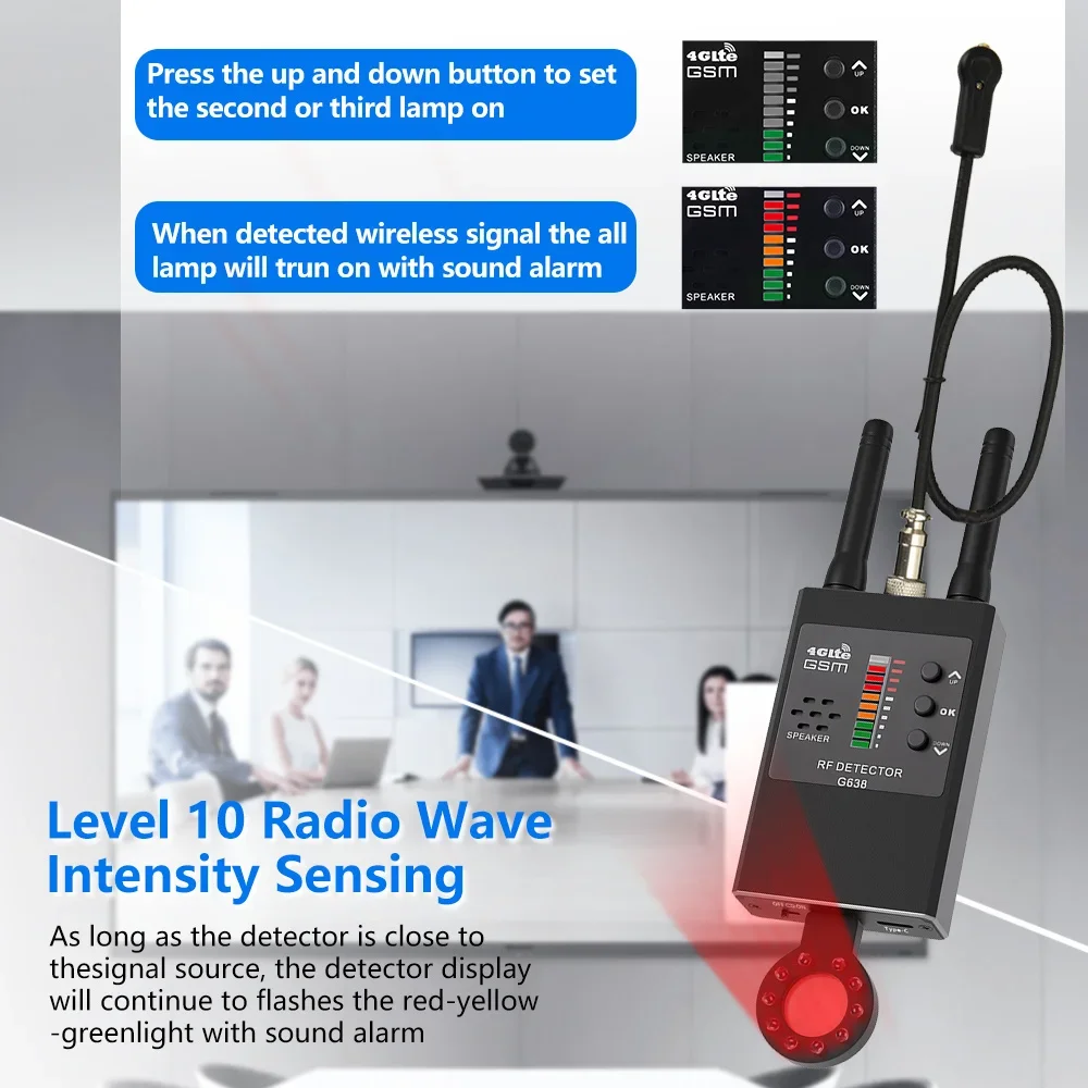 안티 스파이 무선 RF 신호 감지기, 버그 GSM 청취 오디오, GPS 트래커, 라디오 장치 파인더, 안티 캔디드 카메라 스캐너