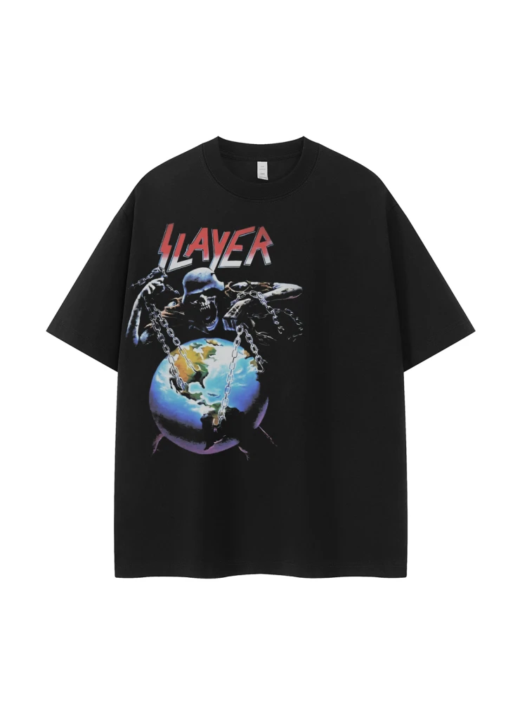 

Slayer Band's Retro American Street Niche Design Dark Vtg Off-the-shoulder Rock Short-sleeved T-shirt