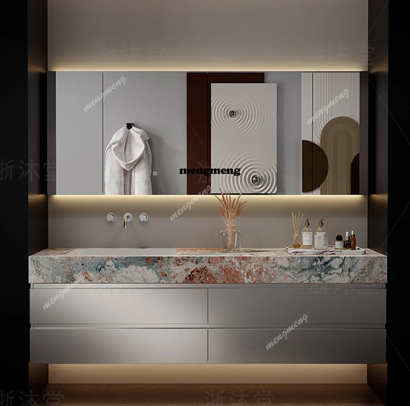 PET metal liquid silver rock slab ceramic integrated basin bathroom cabinet combination bathroom sink washstand