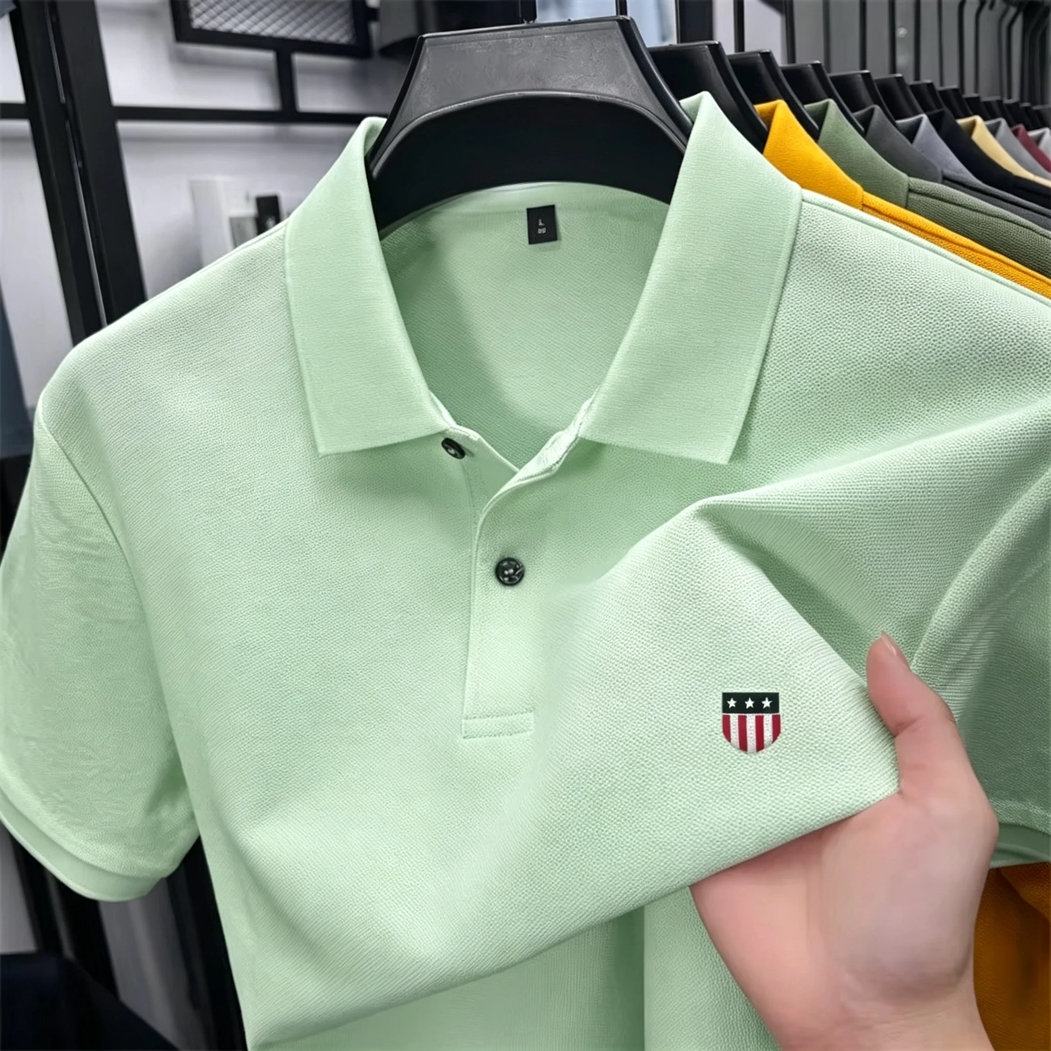 Herren Sommer Stehkragen Poloshirt Bedrucktes Kurzarm-T-Shirt Atmungsaktive Business-Casual-Herrenbekleidung für den täglichen Büroalltag – Detail 6