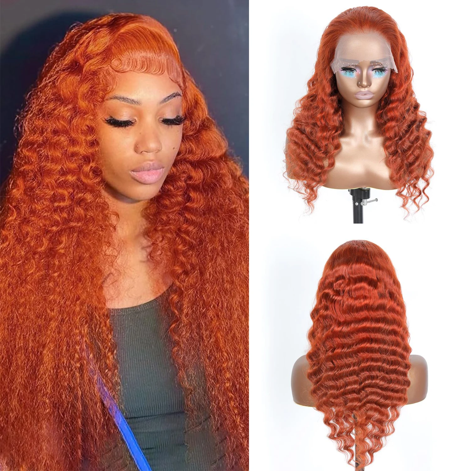 

Ginger Orange 30 Inch Lace Front Wigs Human Hair Deep Wave 5x5 HD Lace Front Glueless Wig Human Hair 200% Pre Plucked Hairline