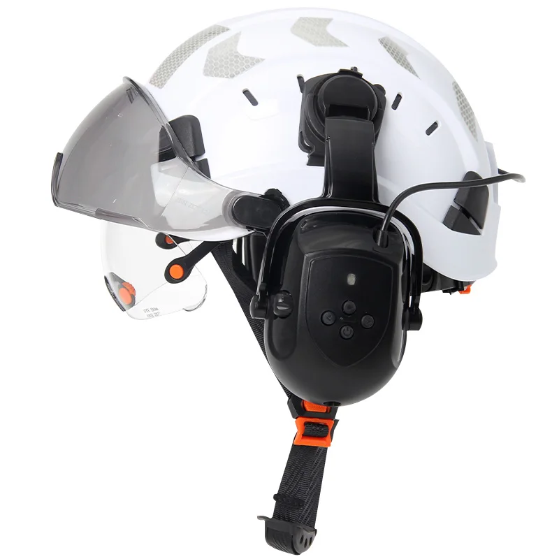 Bouwveiligheidshelm met Bluetooth 5.0 Ruisonderdrukking Oorbeschermers voor ingenieur ABS HardHat met vizieren Industriële hoed ANSI