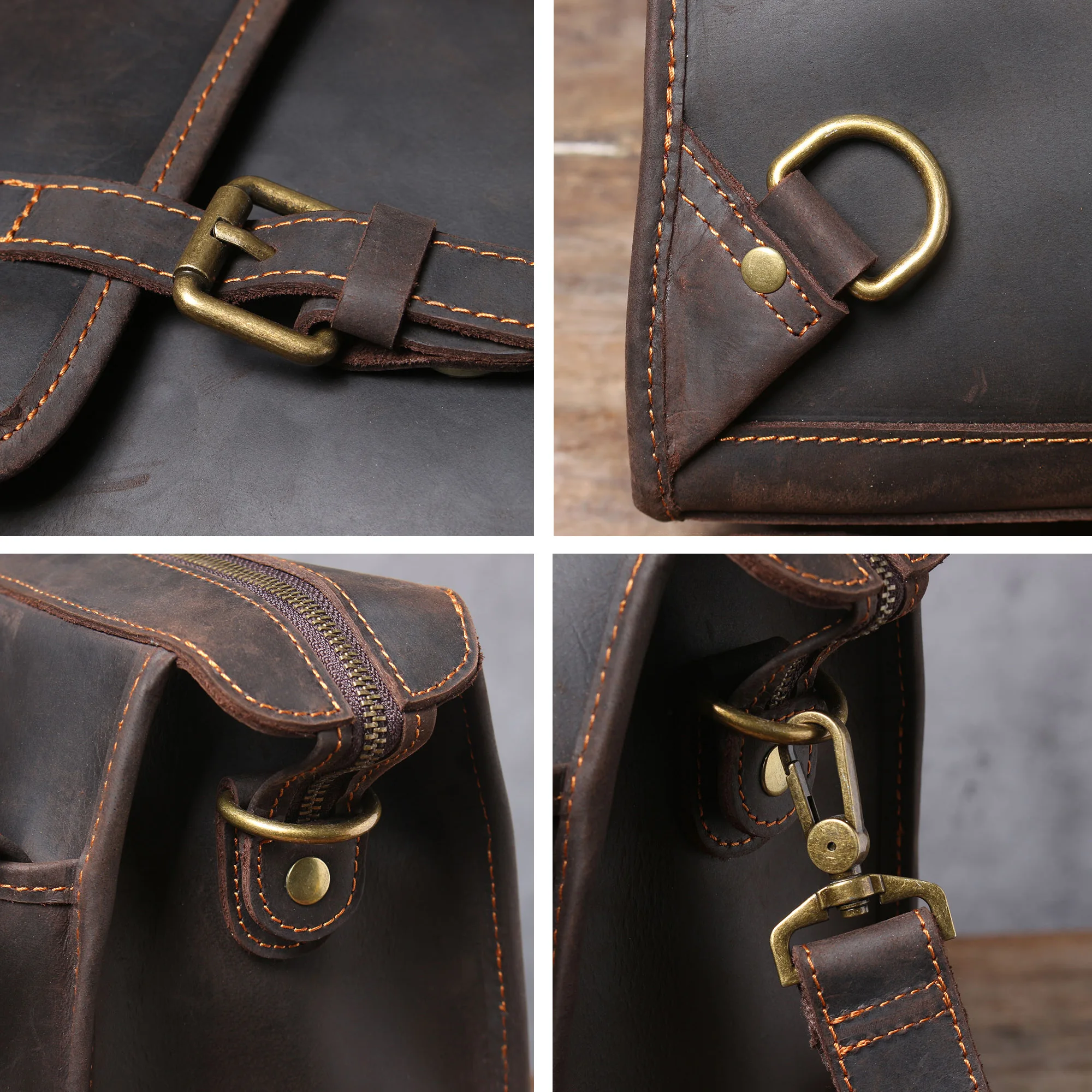 S.WORKER Vintage Echtleder Laptop-Rucksack Herren Casual Schultasche Crazy Horse Rindsleder Tasche Aktentasche Umhängetasche – Detail 13