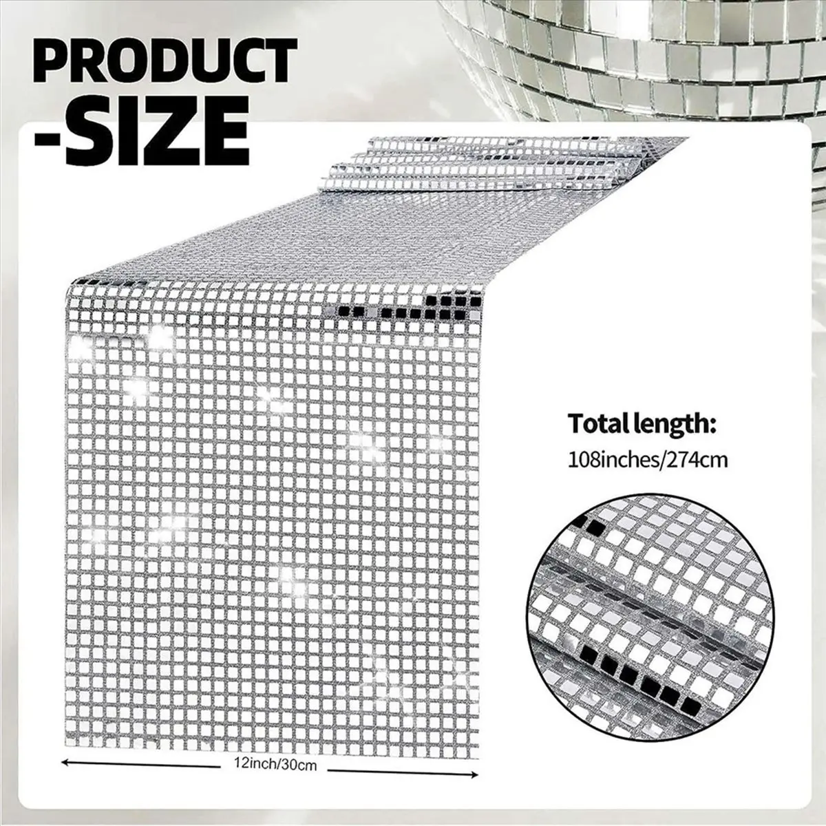 Carefree- 3X Disco Party Table Runner Mirror Silver Foil Table Runner Glitter Metallic Table Cover for Disco Dance Party Wedding