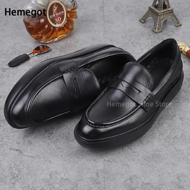 Black Platform Loafers Casual Shoes for Men Wear Resistant Breathable Cowhide Loafers for Men High Quality Leather Shoes