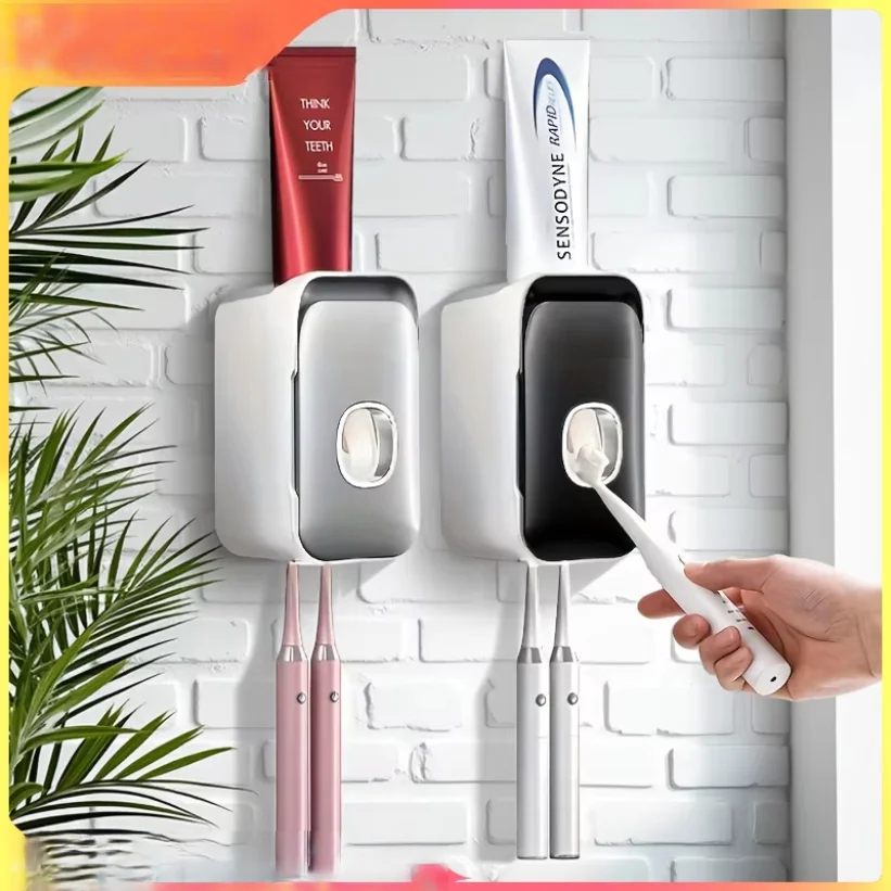 Toothpaste Dispenser Wall-Mounted Bathroom Toothpaste Squeezer Punch-Free Toothbrush Holder Rack manual operation
