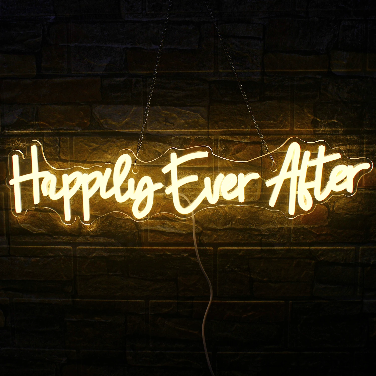 Happy Ever After Neon Sign LED Hanging Wall Decoration Wedding Home Party Room Decor USB Powered Warm Growing Panel Lights