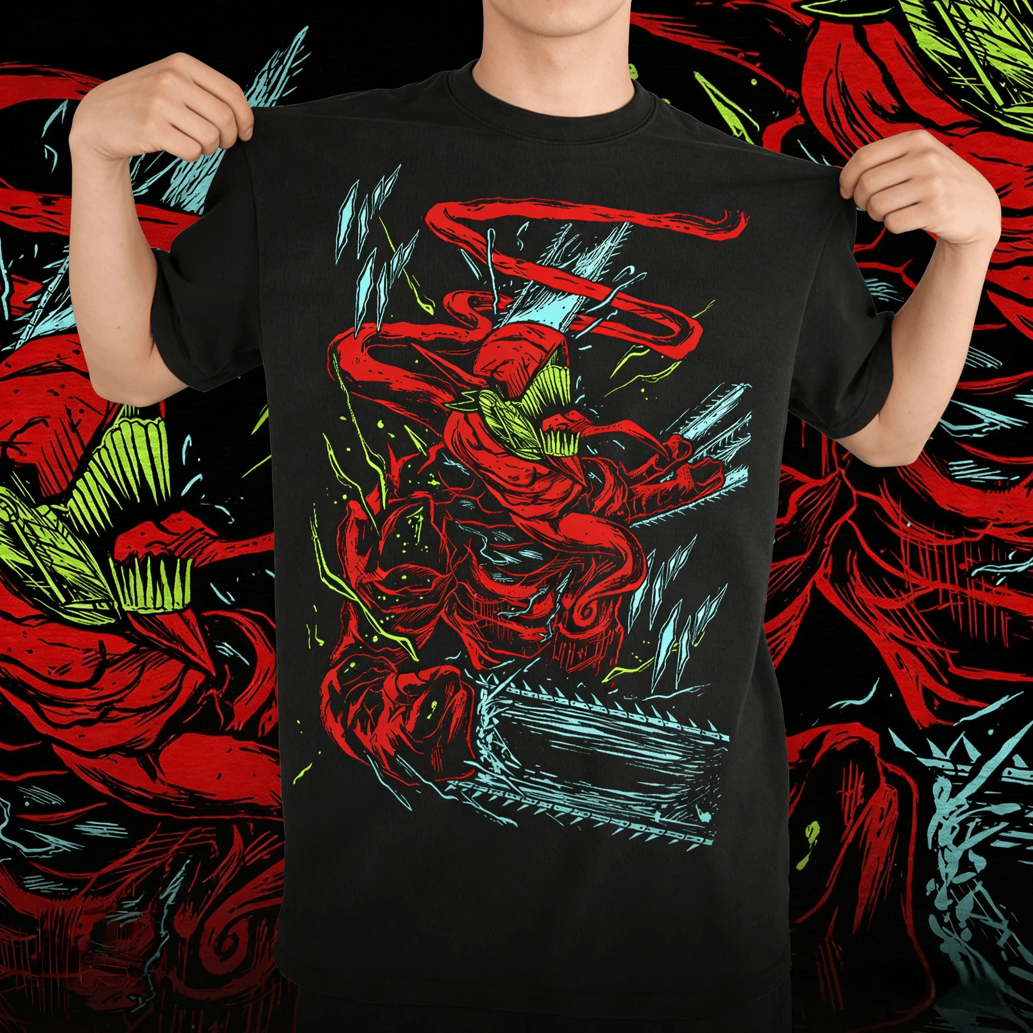

anime ChainsawMan Rage Graphic Men T-Shirt Oversized 100% Cotton Unisex O-Neck Short Sleeve Y2k Fashion Popular Streetwear Tee