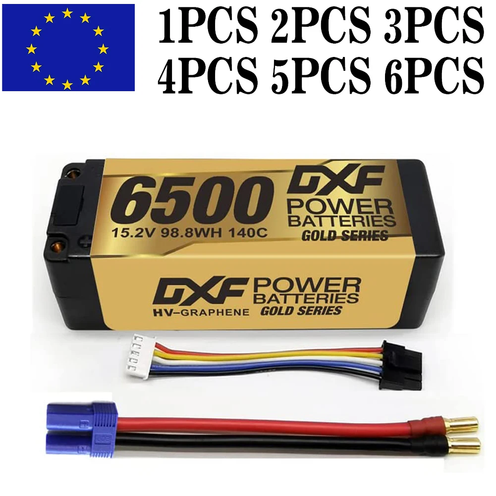 

DXF 4S Lipo Battery 15.2V 140C 6500mAh with EC5 Plug 5mm Hardcase For 1/8 Buggy Graphene Truggy Offroad Car Boat Truck RACING