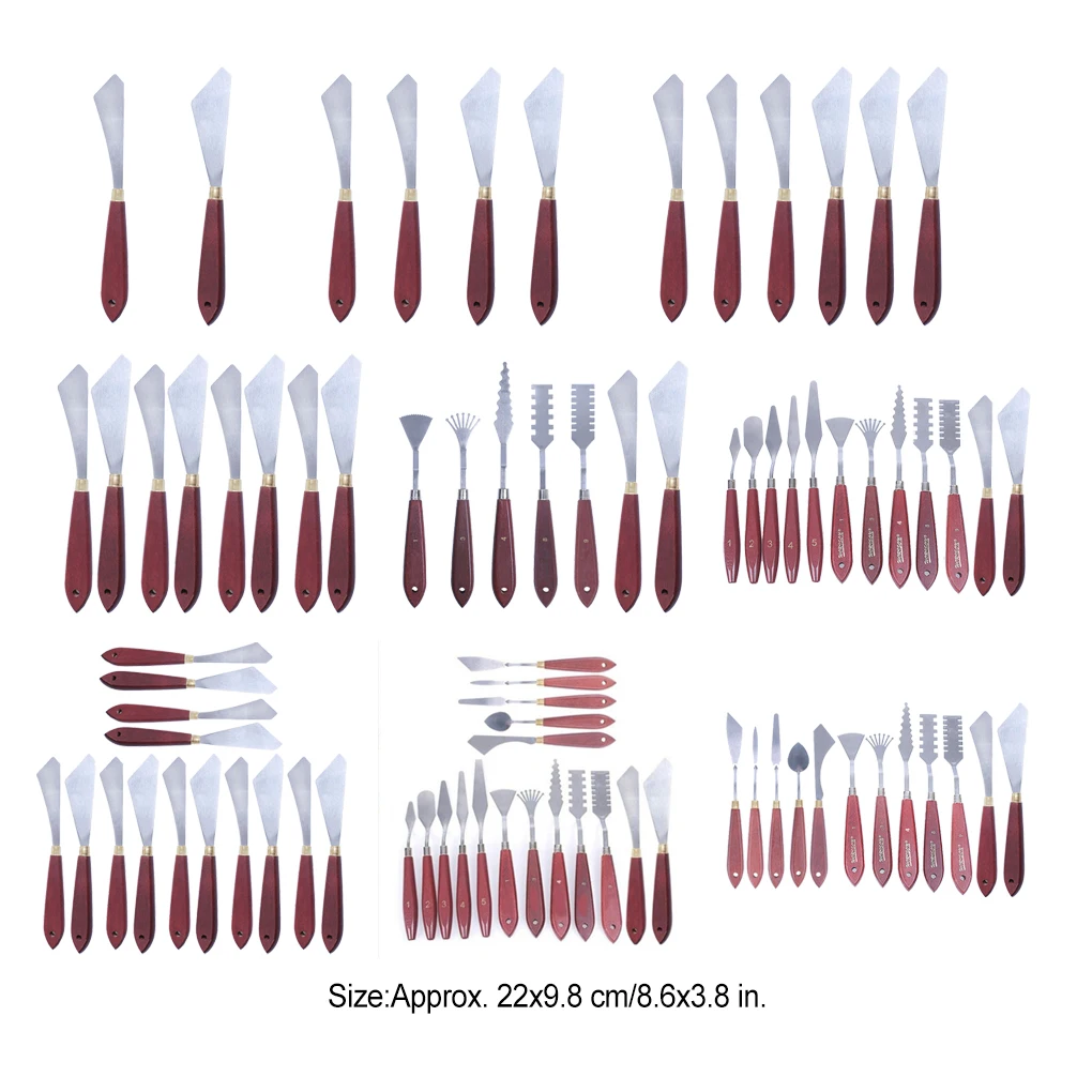 ภาพวาดผสม Scraper Palette ไม้ Handle Art Spatula วาดอุปกรณ์เสริมสําหรับน้ํามันสีน้ําอะคริลิค 7 ชิ้น