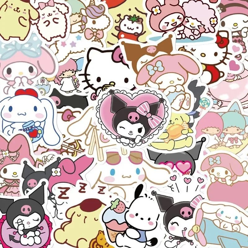 100PCS Sanrio Stickers Cartoon Cute HelloKitty Kuromi Cinnamoroll Luggage Notebook Water Cup Decoration Stickers Wholesale