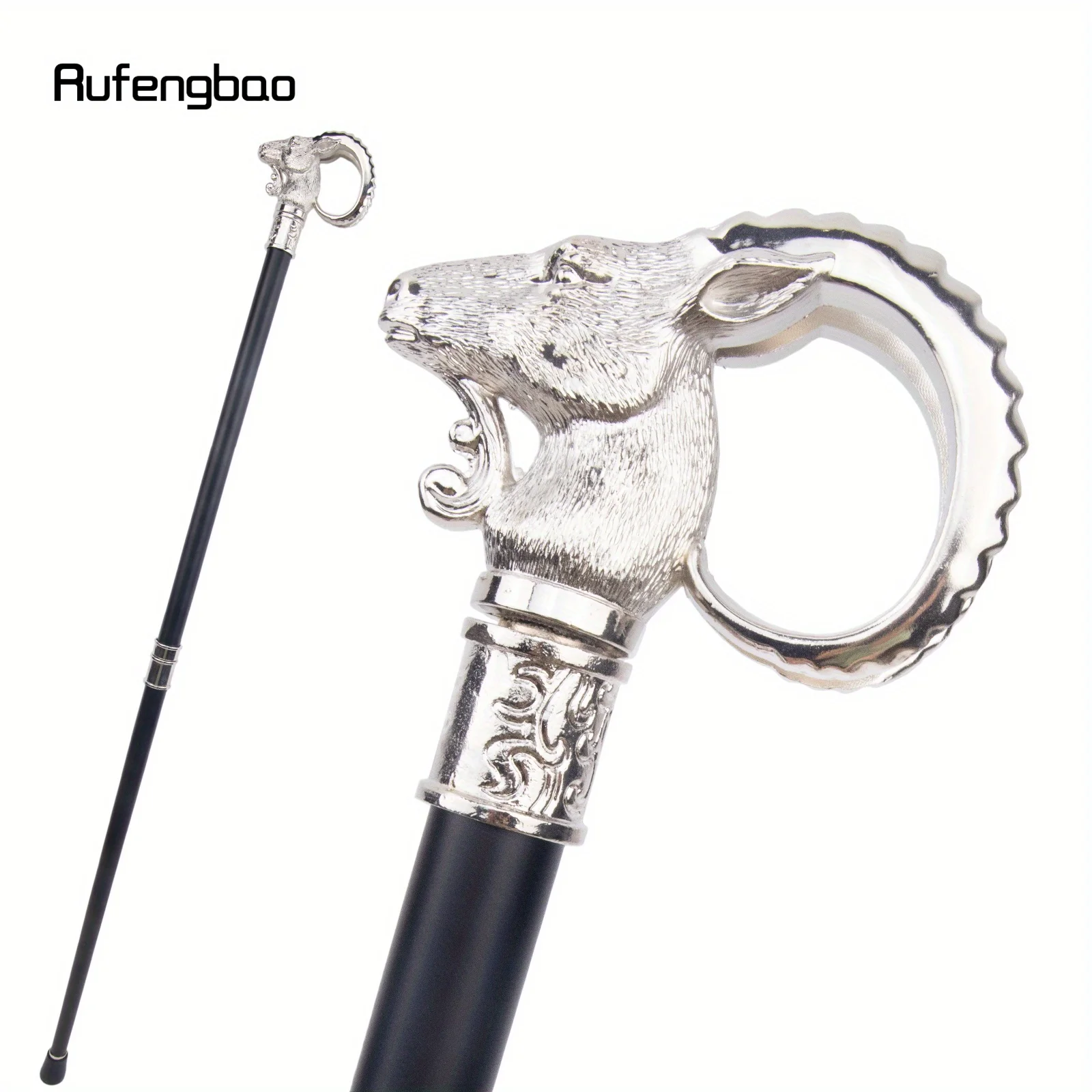 

White Goat Sheep Animal Walking Stick Decorative Cospaly Vintage Party Cane Halloween Crosier Performance Stage Cane 91cm