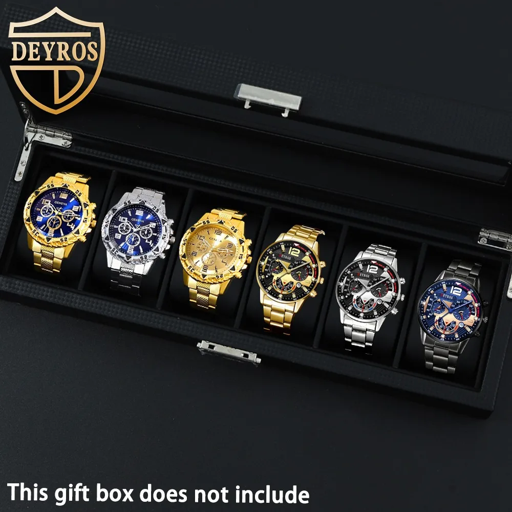 

DEYROS 6 Pieces/Set Casual Fashion Men's Watch 6 Piece Set Quartz Men's Watch Alloy Strap Men's Ideal Gift Gift for Yourself