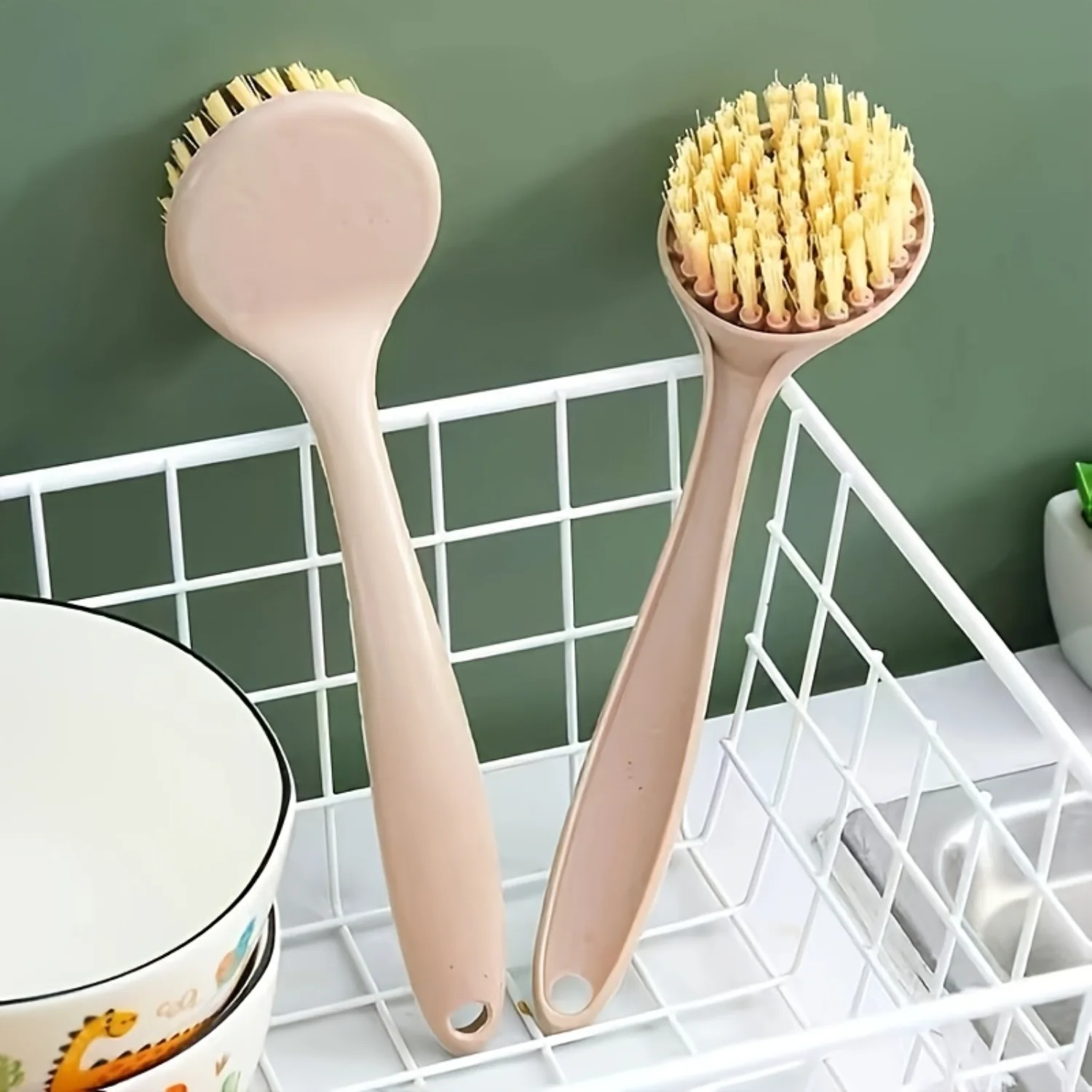 long Handle Pot Brush (8.7x2.36),  Dish Scrub Brush, Plastic Household cleaning Tool for sink and Stovetop, Durable scouring B