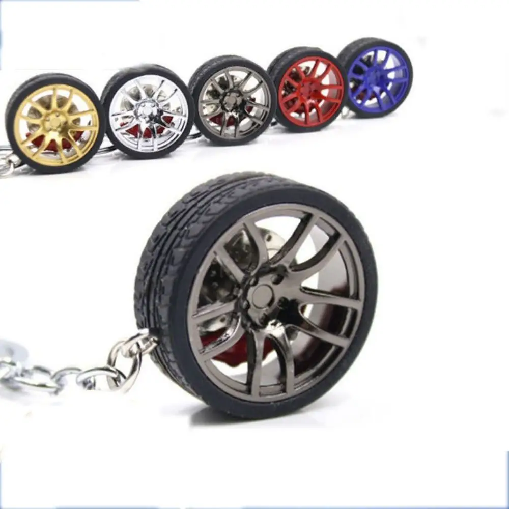 Simulation Tire Car Wheel Keychain Simulation 3D Tire with Brake Disc Rubber Tire Keyring Auto Wheel Silicone Car Lover Gifts